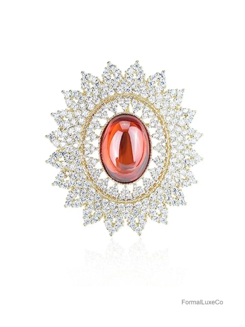 Antique Classic Oval Crystal Flower Filigree Brooch Pin Banquet Wedding